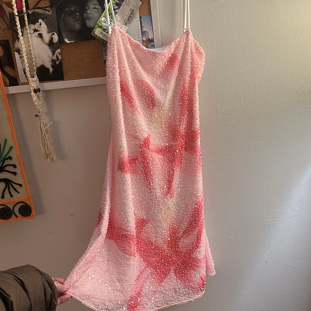 The Vintage Shop Pink Floral Beaded Chemise